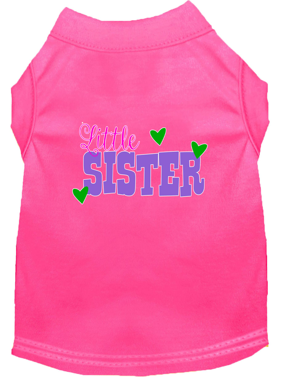 Little Sister Screen Print Dog Shirt Bright Pink Sm